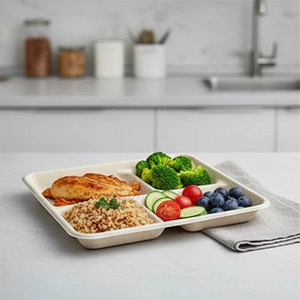 Biodegradable 5-Compartment Food Tray with Cover BIOHS-BT5
