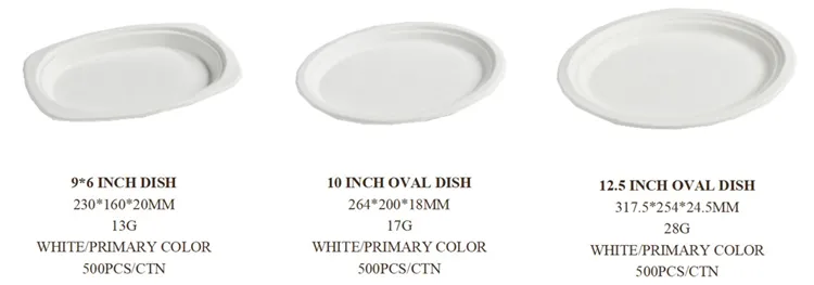 Eco-friendly sugarcane bagasse pulp oval plates displaying water and oil resistance for commercial catering