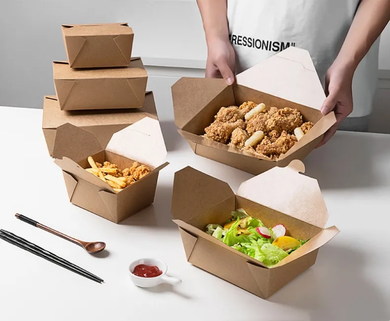 Commercial Grade Natural Kraft Paper Cardboard Food Containers Takeaway Greasy Food Box
