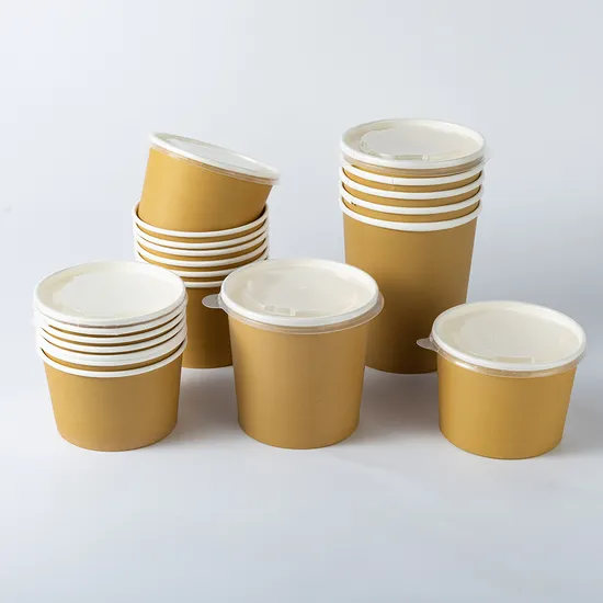 Custom Printed Kraft Paper Soup Cup with Lid for Hot Soup