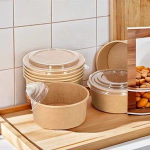Compostable Kraft Paper Lunch Bowl Boxes with Lid for Food Packaging