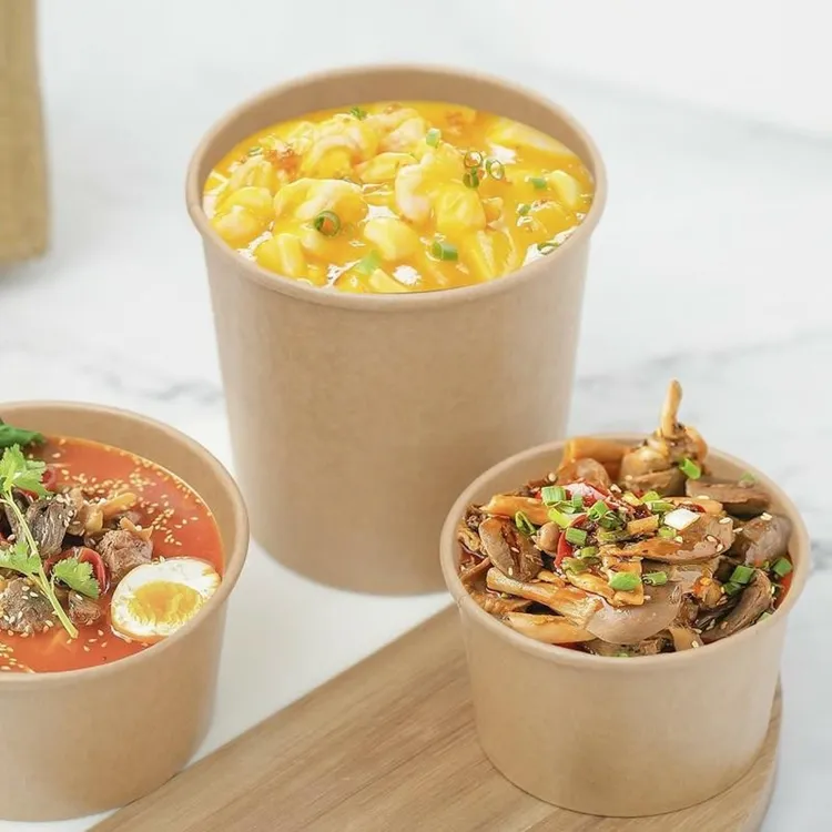 Eco-friendly double PE coated kraft paper bowl for hot and cold food storage