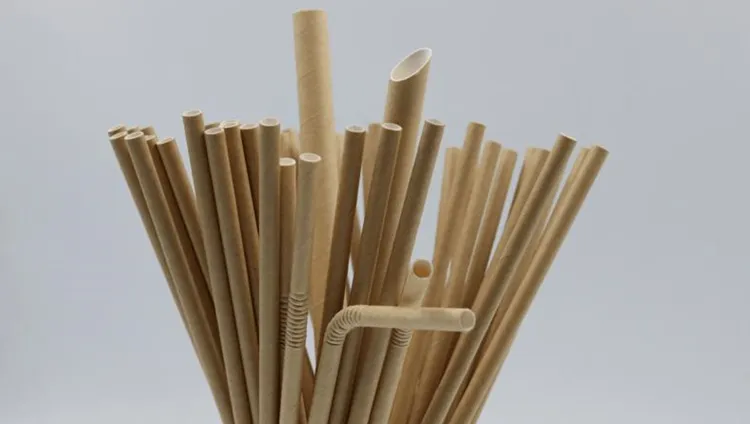 Multicolored striped biodegradable paper straws for commercial beverage service