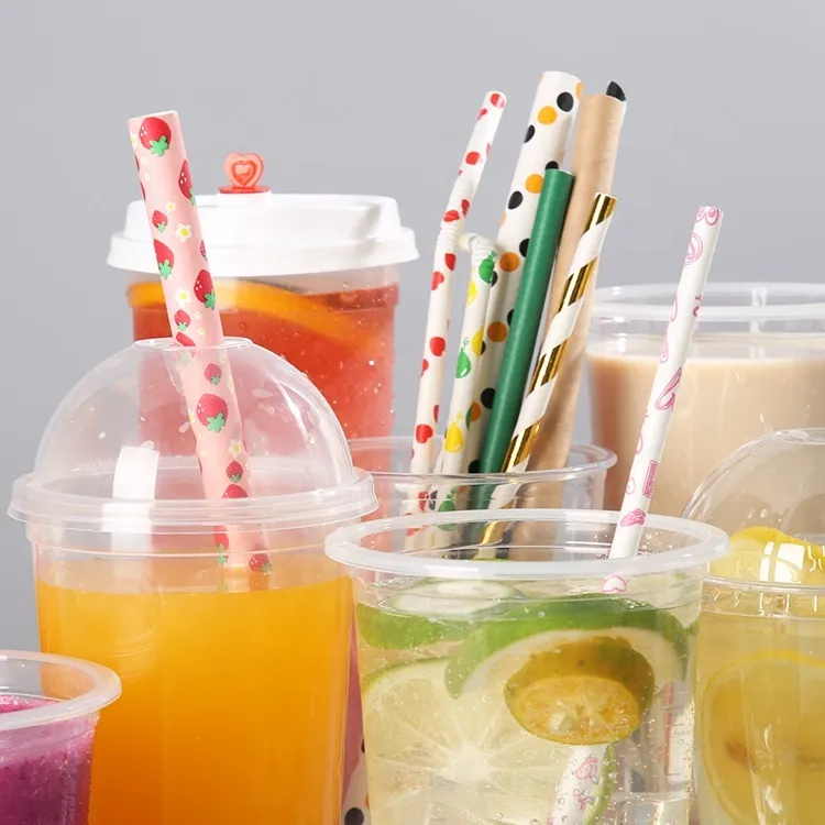 Close-up detailing the vibrant multi-color peeling design of eco-friendly paper straws