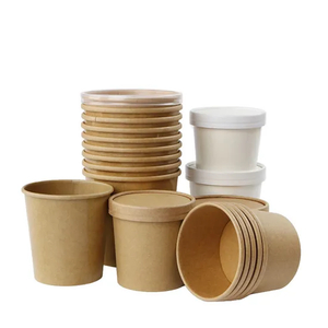 24oz 12oz Kraft Paper Soup Cup With Lid - Disposable Hot Bowl