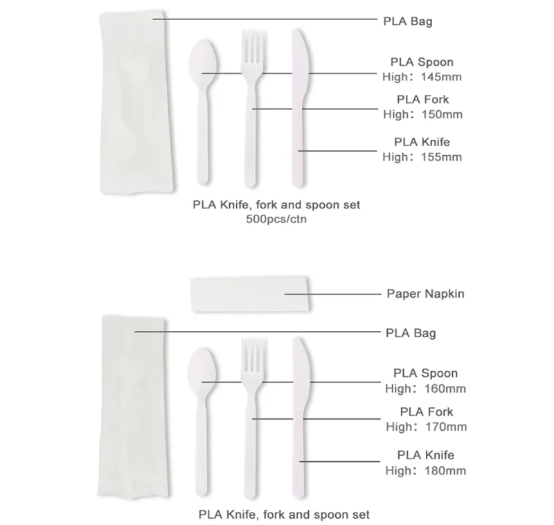 Customizable Pantone color CPLA cutlery packaged for restaurant takeout and delivery
