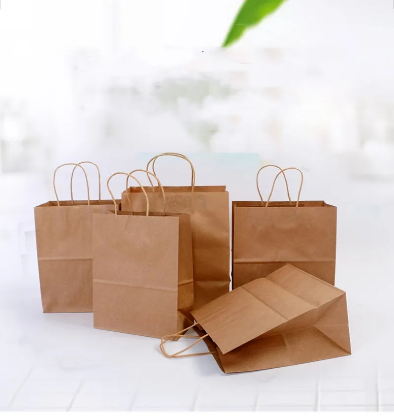Eco-friendly Recycled Kraft Paper Shopping Bag with Custom Logo and Twisted Handles